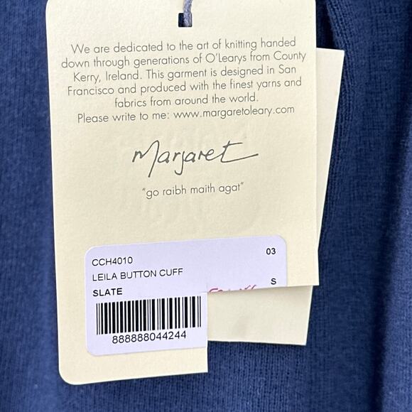 Margaret O'Leary Leila Button Cuff Ruffled Mock Neck Sweater Sz S Slate Blue - Picture 6 of 8